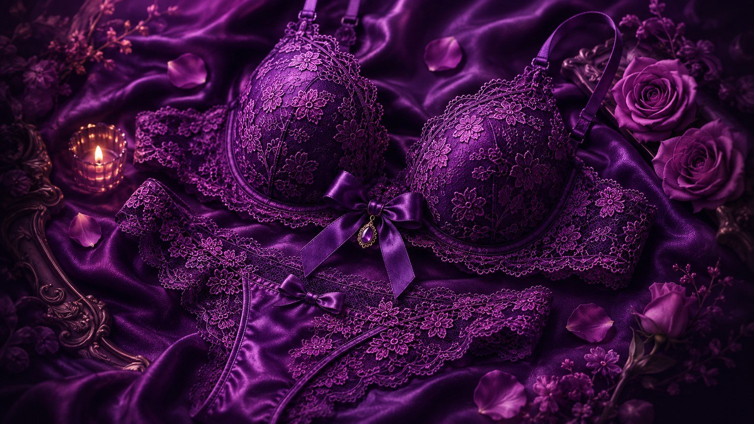 Ornamen lingerie ungu bermotif bunga